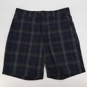 Greg Norman Tasso Elba Golf Shorts Mens 36 Polyester Black Plaid Check Shark